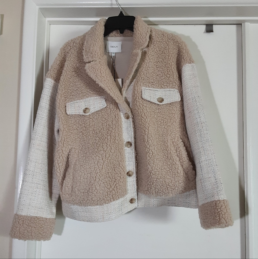 Greylin Women's Beige and White Mixed Textile Jacket